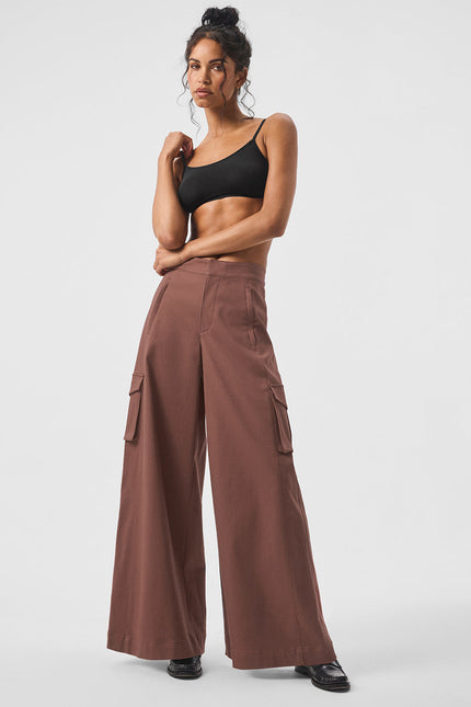 High-Waist Show Off Cargo Wide Leg Trouser (Long) - Chestnut