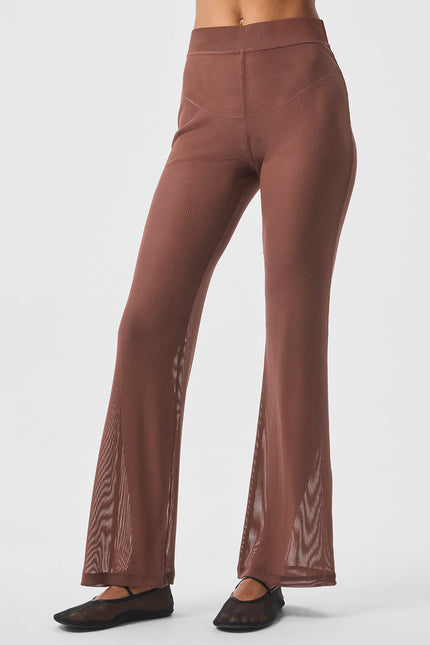 Pantalon évasé en maille rayée Nuits tropicales - Châtaigne